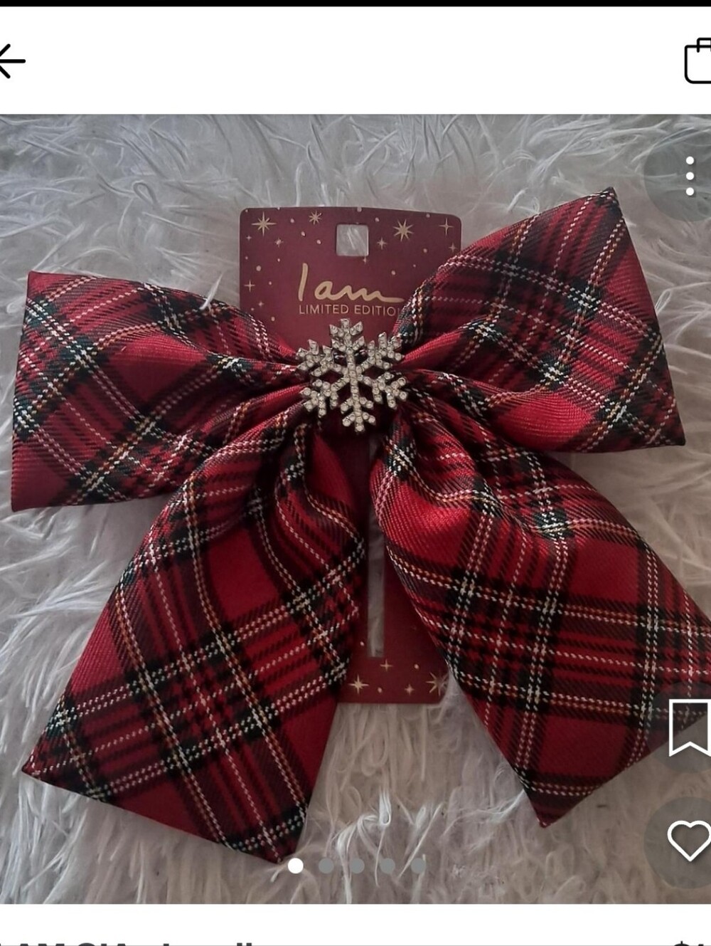 I AM Christmas Holiday Red Plaid Bow Barette Hair Clip Snowflake Barette